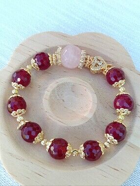 Red chalcedony with rose quartz charm bracelet